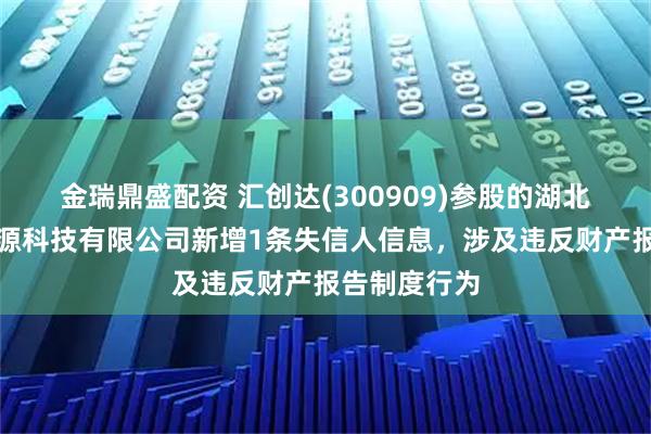 金瑞鼎盛配资 汇创达(300909)参股的湖北共创达新能源科技有限公司新增1条失信人信息，涉及违反财产报告制度行为